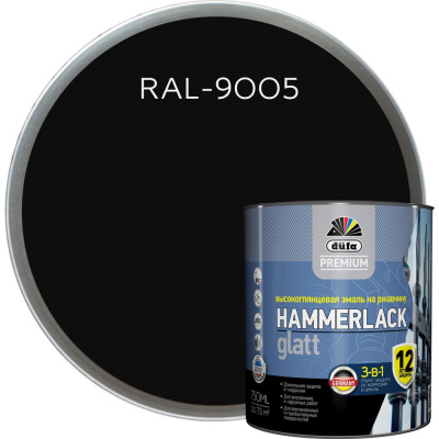 Эмаль на ржавчину Dufa Premium HAMMERLACK гладкая, RAL 9005 черный 750 мл