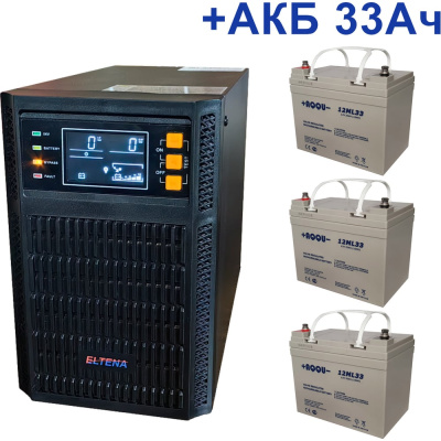 Комплект ИБП ELTENA Monolith B 1000LT (1000Вт) + 3шт. АКБ AQQU 12ML33 (12В, 33Ач)