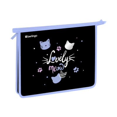 Папка для тетрадей 1 отделение, А5 Berlingo "Lovely Meow", 240*205*40мм, пластик, на молнии