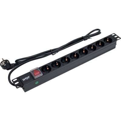Блок розеток W&T 19" 8 розеток, кабель 2м, 1U, алюминий, выключатель 220В WT-PDU-G8