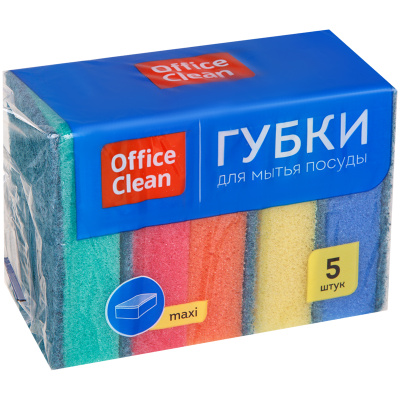 Губки для посуды OfficeClean "Maxi", поролон с абразивным слоем, 9*6,5*2,7 см, 5 шт.