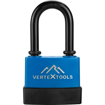 Навесной всепогодный замок VERTEXTOOLS с удлиненной закаленной дужкой