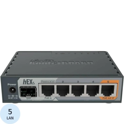 Маршрутизатор MikroTik hEX S RB760iGS 5х 1G RJ45, SFP, USB, MicroSD, PoE