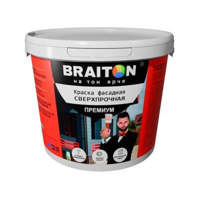 Фасадная краска BRAITON paint Премиум ВД, сверхпрочная, 4 кг, цвет Сепия коричневый, RAL 8014