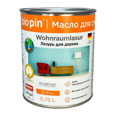 Лазурь для стен BIO PIN 2150 Wohnraumlasur в цвете прозрачный желто-бежевый 0,75 л