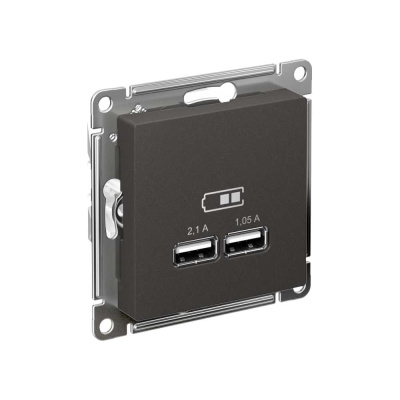Механизм usb розетки a+a, Systeme Electric Atlasdesign базальт 5в/2,1 а, 2x5в/1,05 а