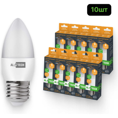 Лампочка светодиодная ALTECH LED С35-8W-830-E27 8Вт свеча теплый белый свет 10шт