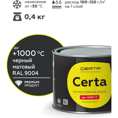 Краска термостойкая антикоррозионная до 1000°С Certa черный матовый RAL 9004 0,4 кг