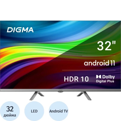 Телевизор Digma DM-LED32SBB39, HD reday, смарт (Android TV)