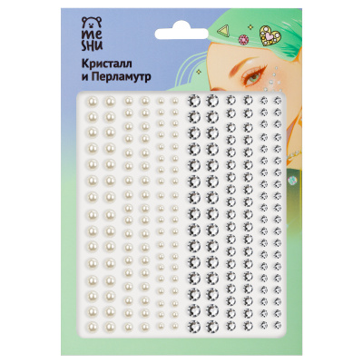 Стразы самоклеящиеся для творчества MESHU "Кристалл и Перламутр", 212 наклеек, 3-5мм, инд. уп., европодвес
