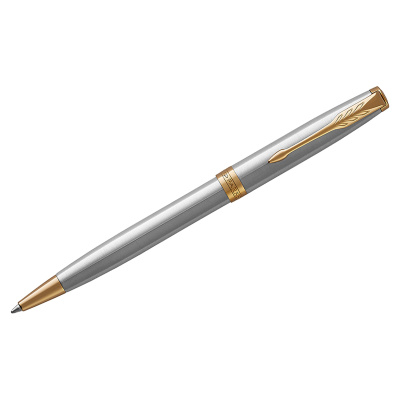 Ручка шариковая PARKER "Sonnet Core Stainless Steel GT", корпус серебро, позолота, черная, 1931507