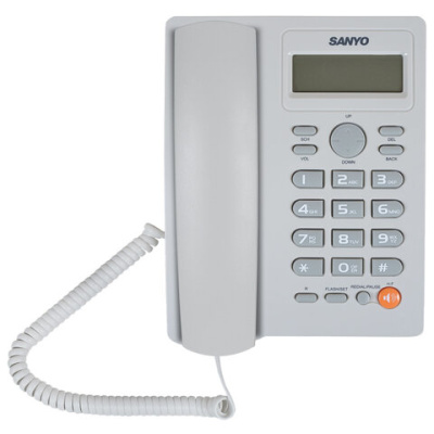 Телефон SANYO RA-S306W, спикерфон, память 50 номеров, тональный / импульсный режим, белый