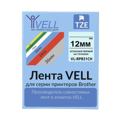 Атласная лента Vell VL-RPB31CH (с чипом, 12 мм, черный на голубом) для Puty