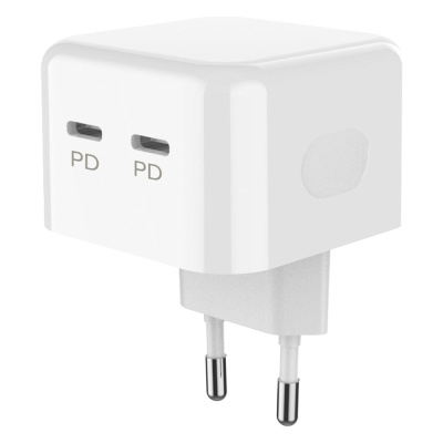 Сетевое зарядное устройство PERO TC18 USB-C + USB-C, PD 35W белый ТС18W