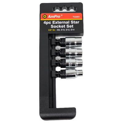 Набор головок Torx 3/8, на планке E8, E10, E12, E14 AmPro
