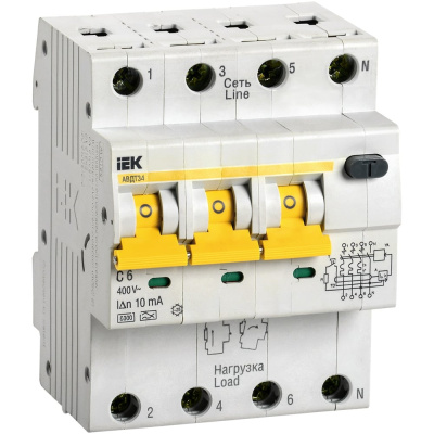 Автоматический выключатель дифференциального тока IEK АВДТ 34 MAD22-6-006-C-10