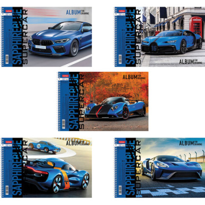 Альбом для рисования А4 32 л., спираль, обложка картон, HATBER, 205х290 мм, "BLUEsupercar" (5 видов), 067365, 32А4Всп