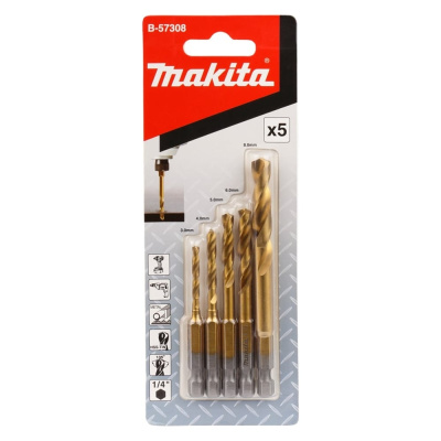 Набор ударных сверл по металлу HSS-TiN 1/4", 5 шт Makita