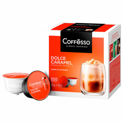 Кофе в капсулах COFFESSO "Dolce Caramel" для кофемашин Dolce Gusto, 8 порций, 102155