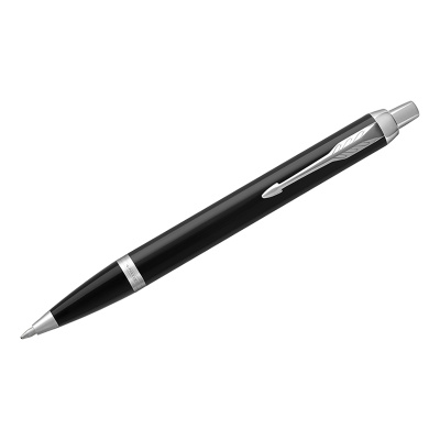 Ручка шариковая PARKER "IM Core Black Lacquer CT", черный глянцевый лак, детали хром, синяя, 1931665