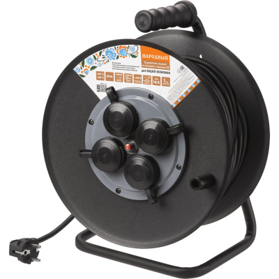 Силовой удлинитель TDM ELECTRIC ухз16-004 металлическая катушка, а3, 4 места, ip44, 50 м, кг, 3500 вт, народный
