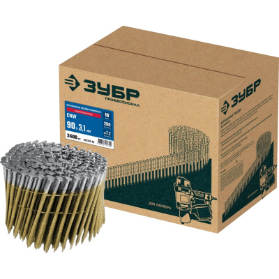 Рифленые оцинкованные барабанные гвозди ЗУБР CNW 90x3.1 мм, 3600 шт