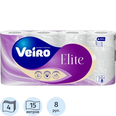 Бумага туалетная Veiro Elite Ц 4сл 15м 8рул/уп МСК