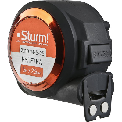 Рулетка с автостопом Sturm 5x25мм, soft touch, 2x сторонняя шкала, магнит