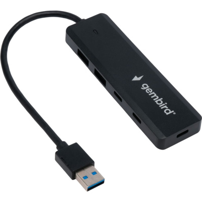 Хаб USB 3.1, 2хUSB, 2хType-C, с дополнительным питанием (Type-C), кабель USB 19 см, черный, GEMBIRD UHB-C415