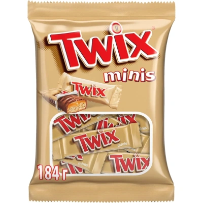 Шоколадный батончик Twix Minis с карамелью и печеньем, пакет, 184г