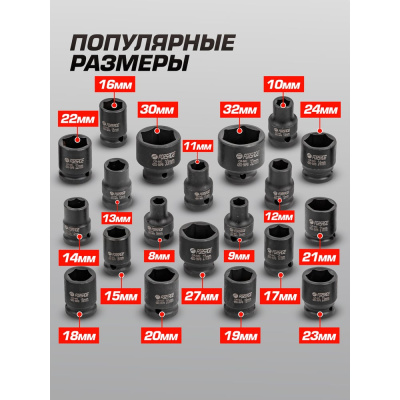 Набор головок R ударных Rockforce 20пр., 1/2", 6гр., в кейсе