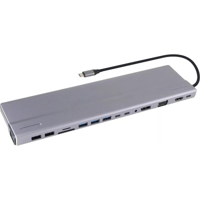 Aдаптер VCOM type c - 3хusb 3.0 и 2хusb 2.0 и vga и rj45 и sd и tf и aud и hdmi и displayport и 2хusb 3.1 data и pd