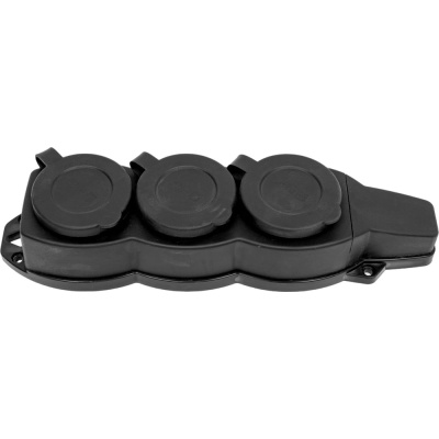 Трехместная каучуковаярозетка с защитными крышками EKF 230В, 2P+PE, 16A, IP44