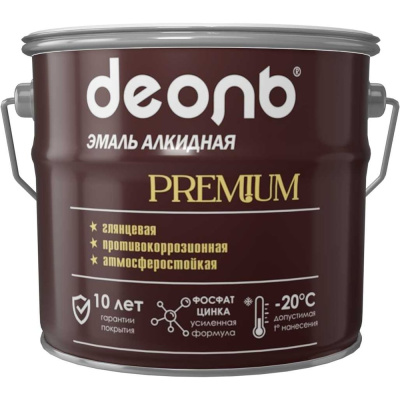 Эмаль с фосфатом цинка алкидная Деоль PREMIUM коричневая RAL 8017 глянцевая 5л