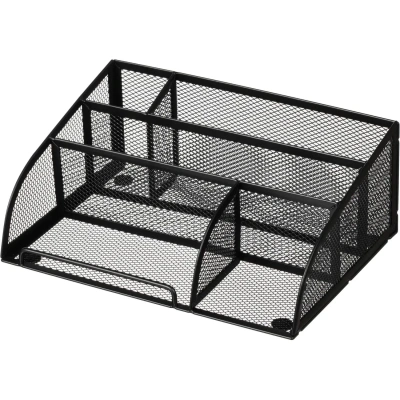 Подставка-органайзер д/канц.мелочей Комус 5отд мет сетка 255х180х105мм черн