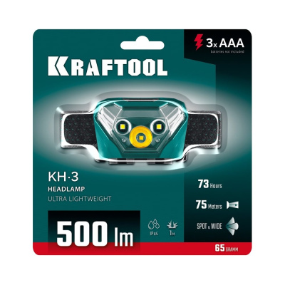 Налобный фонарь KRAFTOOL KH-3 500 лм, 5 режимов, налобный фонарь, 3ААА