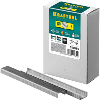 Скобы для степлера тип 21GA (80/Pr A/Senco AT) 6 мм, 5000 шт, KRAFTOOL