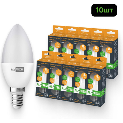 Лампочка светодиодная ALTECH LED С35-8W-830-E14 8Вт свеча теплый белый свет 10шт