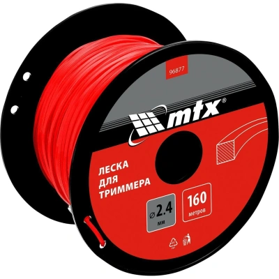 Леска для триммера MTX квадрат 2.4 мм х 160 м, на катушке