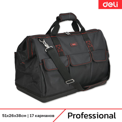 Сумка для инструментов DELI с жестким пластиковым дном Black Edition DL430906 (51х38х26 см, 17 карманов