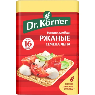 Хлебцы Dr.Korner Ржаные хрустящие с семенами льна, 100гх10шт/уп