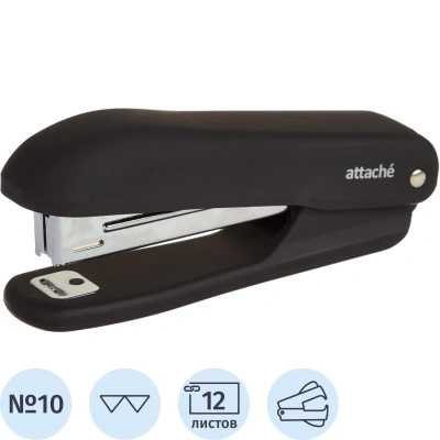 Степлер Attache Comfort до 12 лист., soft touch покрыт,черн,№10 антистеп