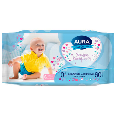 Салфетки влажные Aura "Ultra comfort", 60шт., детские, с алоэ