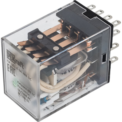 Промежуточное реле Dekraft ПР-102, 4 конт., LED, 3 А, 48 В, тип DC