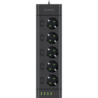 Сетевой фильтр QUMO Power Bar SPFSU2 (P-0009), 5 выключаемых розеток, 2500 Вт, 10A, кабель 3м 3*1 мм чистая медь