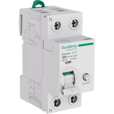 Выключатель дифференциального тока (ВДТ) Systeme9 Systeme Electric, 100 A, 2 P, 300 мА, Тип-A-S, 230 В