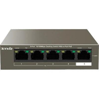 Коммутатор Tenda TEF1105P-4-63W неуправляемый PoE, 5 портов, 5x1 Гбит/с, PoE 4x30 Вт (до 58 Вт), настольный