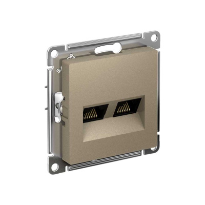 Розетка компьютерная двойная Systeme Electric AtlasDesign, RJ45+RJ45, кат.6А, механизм, Шампань