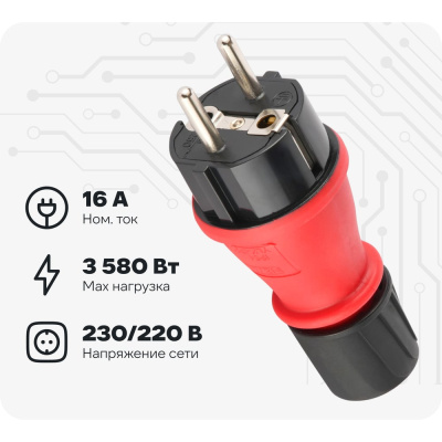 Вилка евро Electraline прямой ввод 16А 230В IP54
