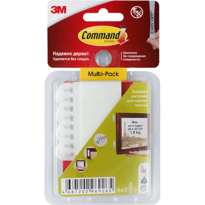 Застежки самоклеящиеся Command для картин, белые, малые, 4 пар (17202)